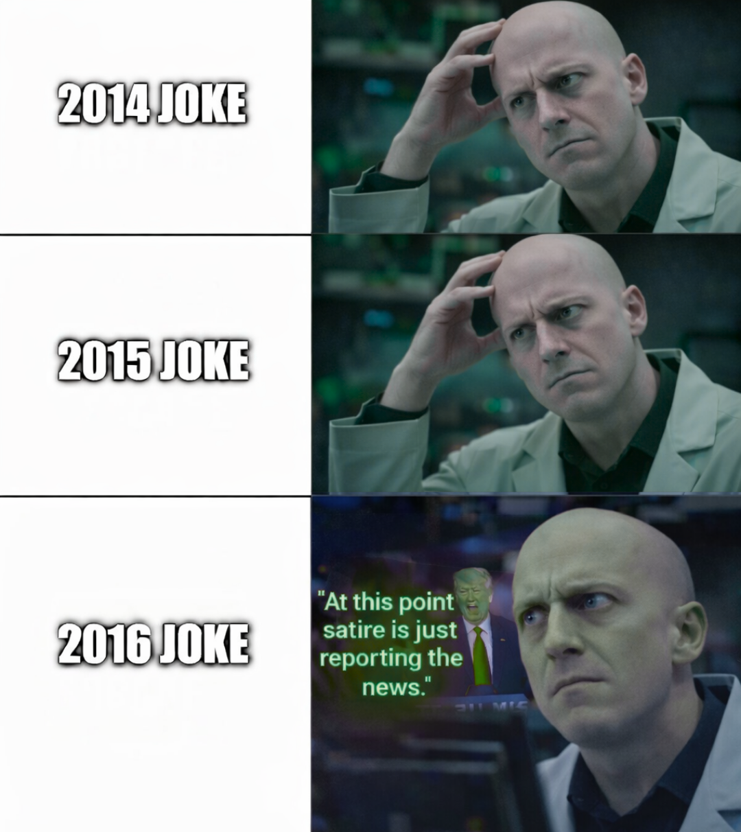 Researcher exposed to jokes from 2014, 2015, and 2016